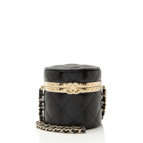 CHANEL Handbags - Chanel Lambskin Lock Frame Round Mini Vanity Case with Chain